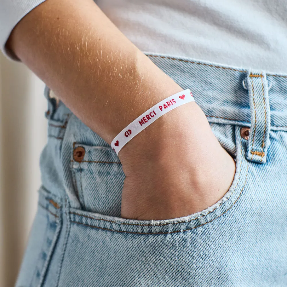 Online SC01 Bracelet Ruban Merci Paris - Blanc