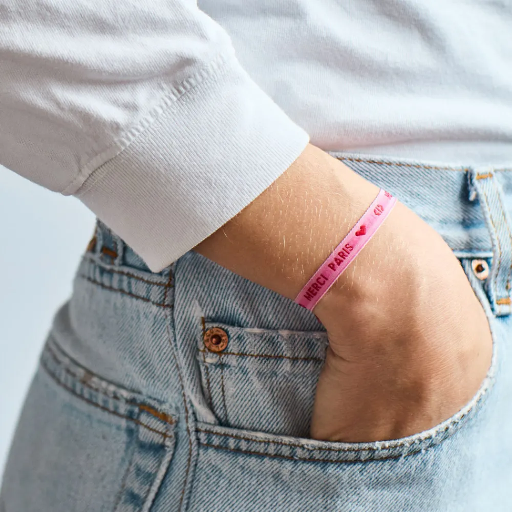 Online SC01 Bracelet Ruban Merci Paris - Rose