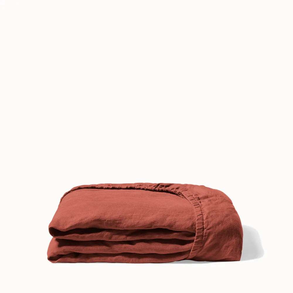 Shop 200 LINTEX Drap-housse en lin lavé - Rouge Urushi RougeUrushi