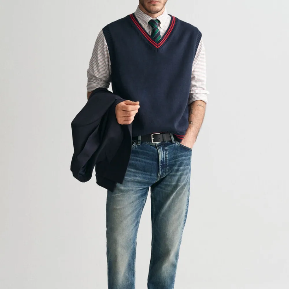 Discount GANT - Pull Col V - Evening Blue