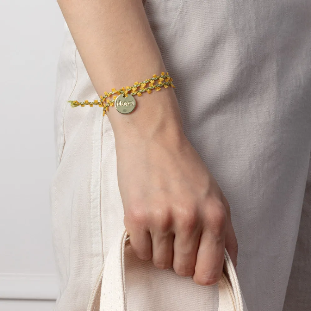Best Sale MERCI CAT JEMMAPES Merci - Bracelet médaille Jardin - Fleur Jaune