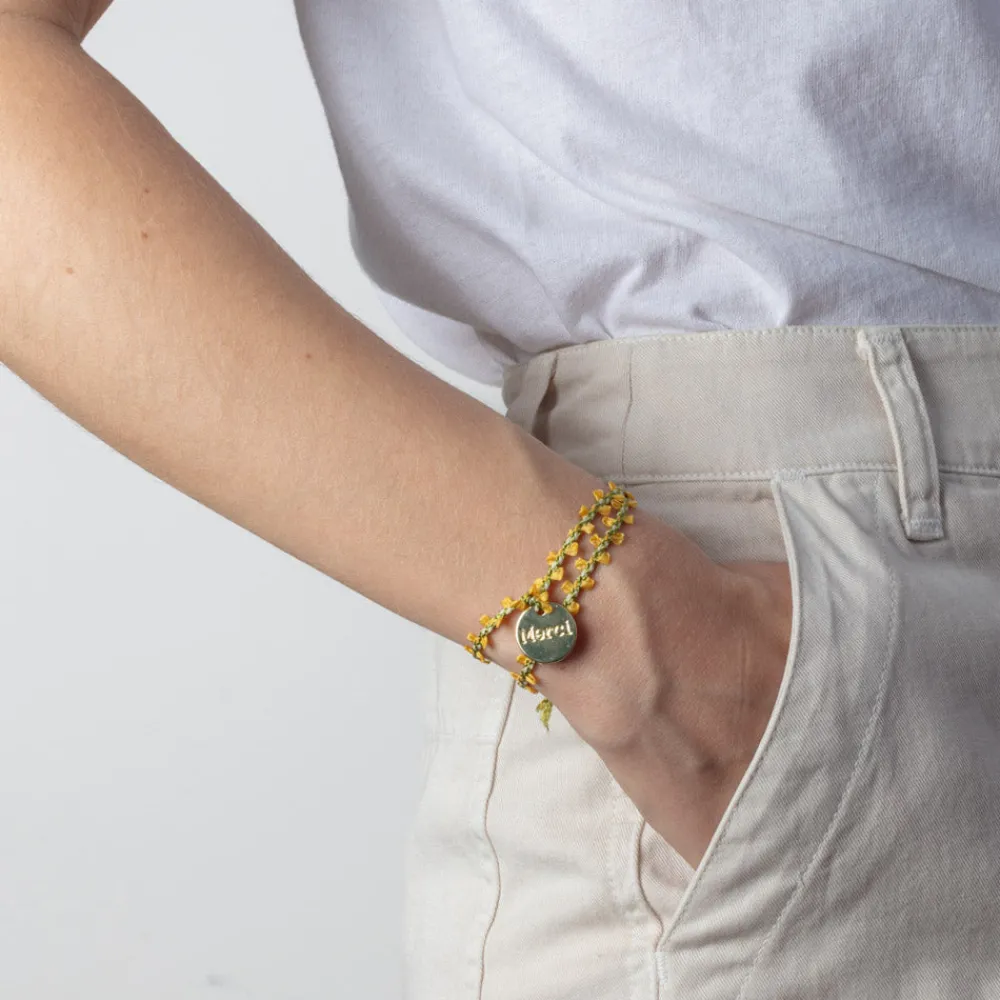 Best Sale MERCI CAT JEMMAPES Merci - Bracelet médaille Jardin - Fleur Jaune