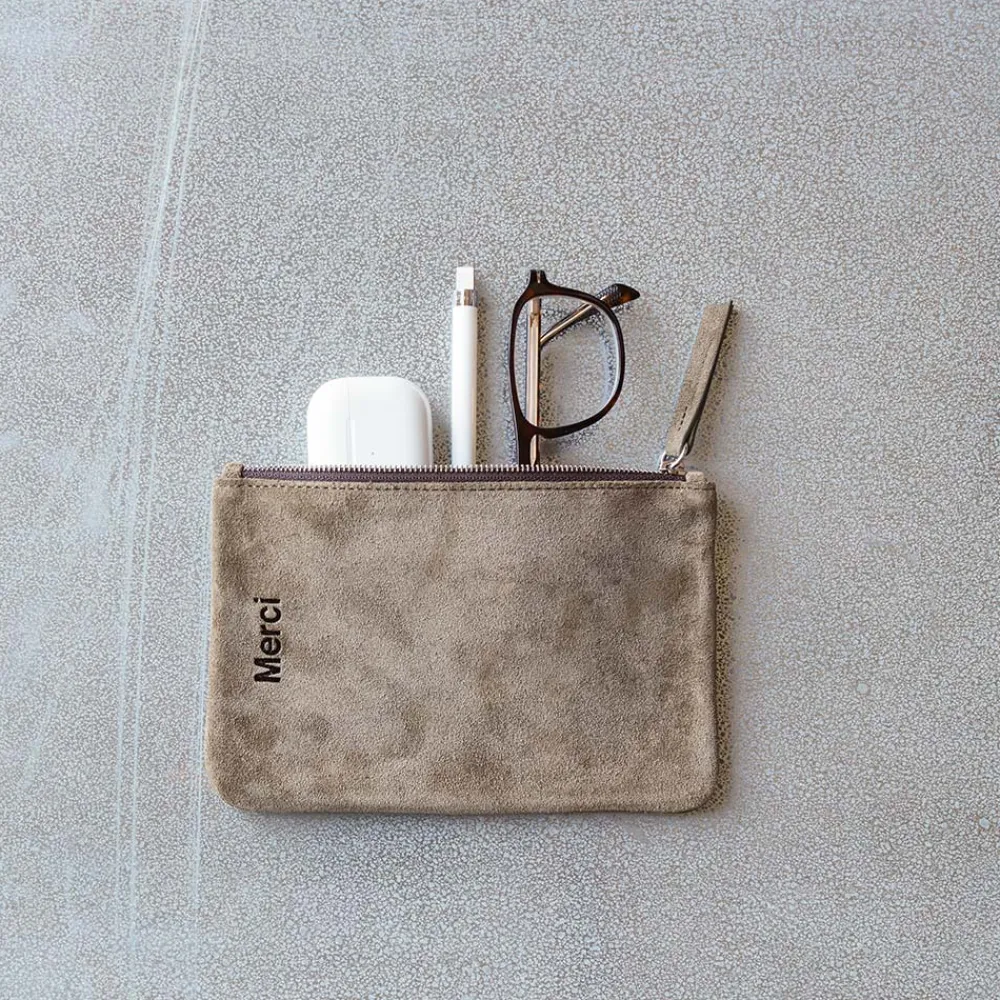 New MERCI - Pochette en daim - Truffle