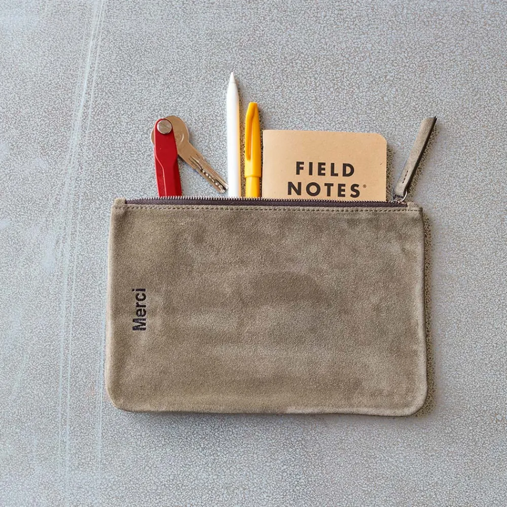 New MERCI - Pochette en daim - Truffle