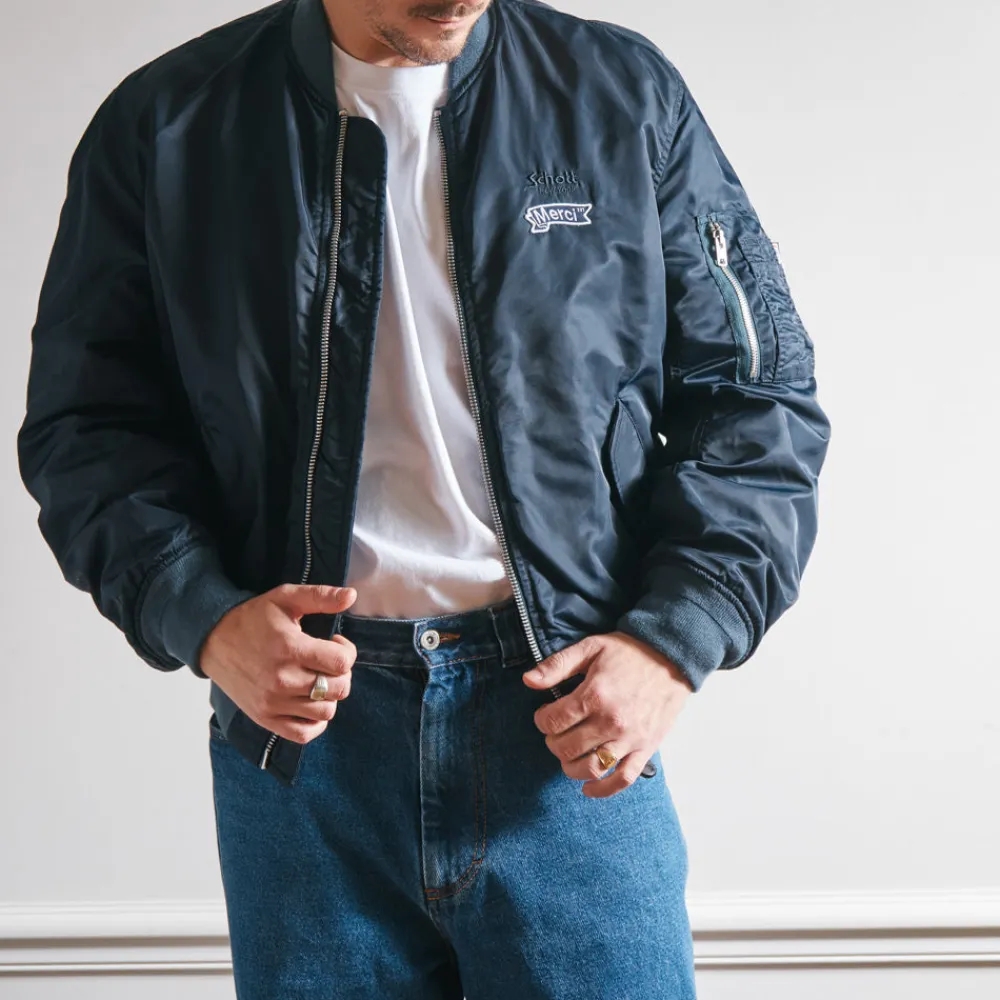 Discount Schott x Merci - Bomber Vintage - Marine